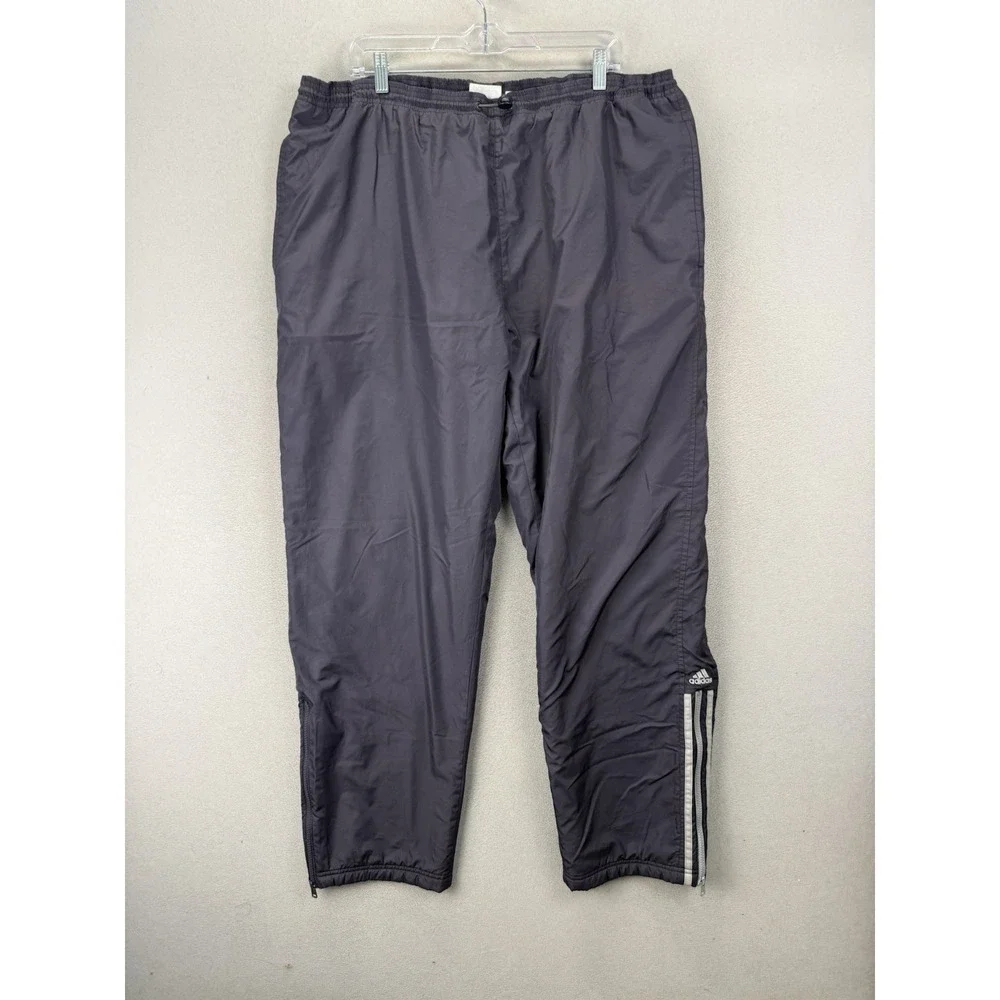 Vintage Adidas Lined Track Pants Men's XL Gray 3 Stripe Windbreaker Zip Ankle